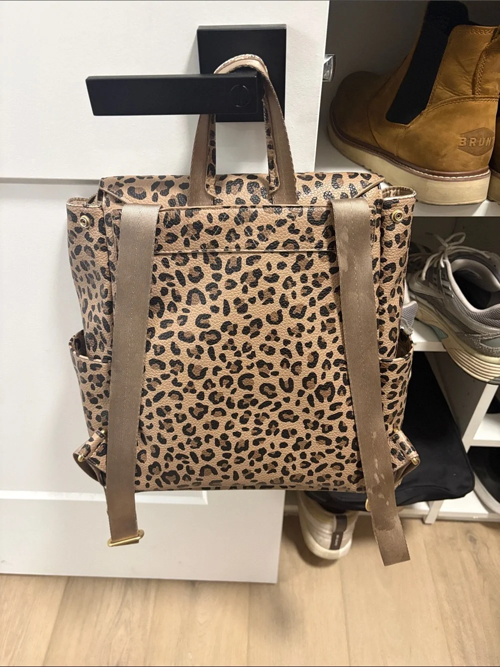 Freshly Picked Leopard Print Baby Backpack in Tan and Black